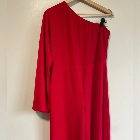 Pretty Little Thing Red One Shoulder Long Sleeve Jumpsuit - Size  14 - Picture 11 of 14